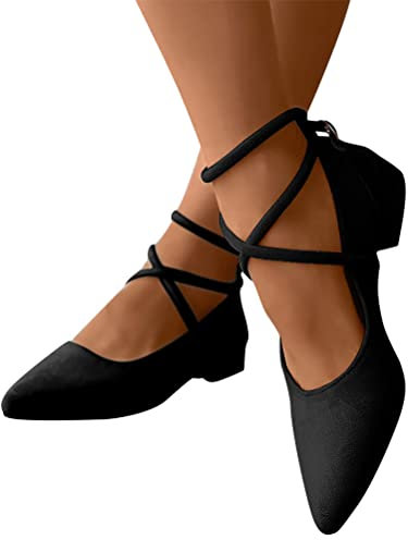 Minetom Damen Wildleder Sandalen - Spitz Party Blockabsatz High Heels Sommerschuhe Vintage Schnalle Abendschuhe B Schwarz 39 EU