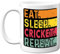Geburtstagstasse, Geschenke für Männer und Frauen, für Sie und Ihn, Essen, Schlafen, Cricket, Wiederholung, lustiges Geburtstagsgeschenk für Sportspielliebhaber, 325 ml, Keramik, spülmaschinenfest,