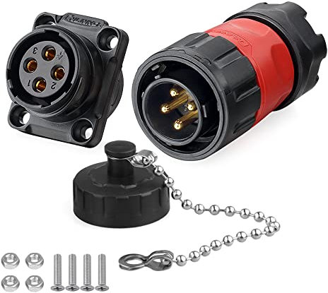 CNLINKO YM-20 Industrieller Wasserdichter Steckverbinder IP68 Rundsteckverbinder Luftfahrtstecker im Militärdesign PBT-Gehäusestecker Aviation-Anschluss M20 2-12 Polig Flanschdose (4 Polig)