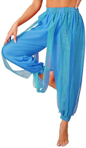 Leemiman Damen-Bauchtanz-Kostüm, Pailletten, glänzend, Harem, Yogahose, arabisch, Halloween, Schwarz