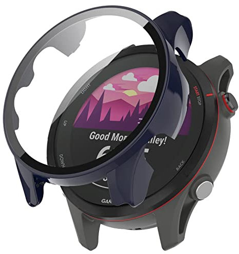 SeNool Custodia Compatibile con Garmin Forerunner 255, PC Cover Rigida con Vetro Temperato Protezione di Schermo, [Durezza 9H] Case per Garmin Forerunner 255 - Blu