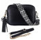 Leathario Borsa a Tracolla in Vera Pelle da Donna Piccola, Borsello a Spalla Donna con 2 Cinturini, Tracolla Larga Decorata e Tracolla a Catena Elegante Nero
