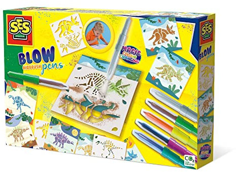 SES Creative 14286 Blow Airbrush Pens-Dinosaurier mit magischem Farbwechsel, Mehrfarbig, Einheitsgröße