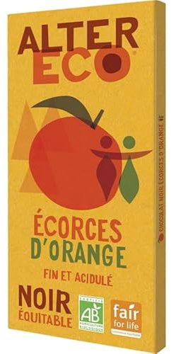 Chocolat Noir Écorces d'Orange Bio 100g - Certifié Biologique - ALTER ECO, Une Pause Douceur et Santé Pour Votre Bien-être Nutritionnel ! - Le Lot De 4