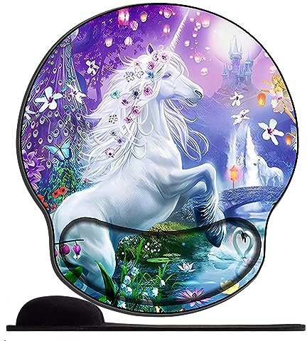 Tapis De Souris avec Repose Poignet en Gel Fairyland Elf Fresh Flower Animal White Horse Licorne Ergonomique Confort avec Repose-Poignet Gaming Mouse Pad pour Ordinateur et Ordinateur Portable