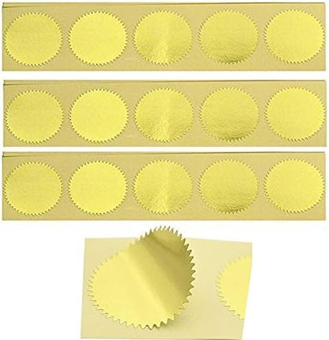 Iteal 100 Stück goldfarbene Blanko-Prägeaufkleber, 45 mm, Metallic-Folie, Prägeaufkleber, Zertifikate, Versiegelungsetiketten mit Wellenschliff, Auszeichnungen, legal, selbstklebende Prägeaufkleber,
