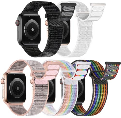 chinbersky 5 Pack Correa Loop Deportiva Compatibles con Correas Apple Watch 42mm 44mm 45mm 49mm, Ajustable Nylon Textil Correa de Repuesto para iWatch Ultra Series 9 8 SE 7 6 5 4 3 2 1
