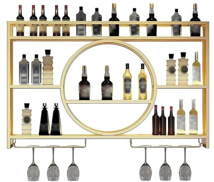 KEPMOGOH Wand Montiert Eisen Weinregal, Schwimmende Glas Wein Display Holder Home Liquor Regal Bar Flasche Organisation Schränke, Wein Storage Rack, Für Küche Esszimmer Dekor (Gold, 100CM/39.4IN)