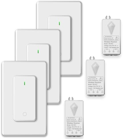 NineLeaf 3Stück Kabelloser Lichtschalter und Empfänger-Kit, Wandmontierter Lichtschalter, Kabelloser Lichtschalter, Schnallen-Design&Abnehmbar, keine Verkabelung, programmierbare 1300ft Fernbedienung