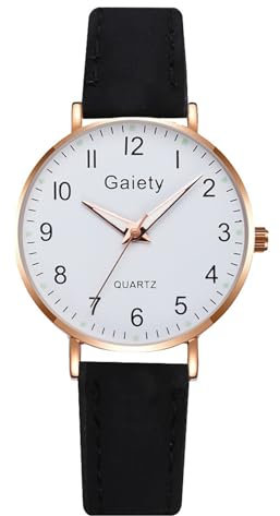 Silverora Uhren Damen Kinderuhr Leder: Leicht ablesbare Analoge Quarzuhr Lederarmband Armbanduhren mit Leuchtende Zeiger Geschenke für Damen Mädchen Tochter Schwarz