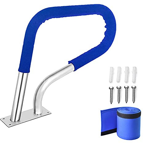 TEmkin Pool-Handlauf Pool-Handlauf mit Blauer Schwimmbad-Handlaufabdeckung | Poolgeländer mit Bodenplatte, Spa-Handlauf aus Edelstahl für schrägen Einstieg, Spa, Wasserpark