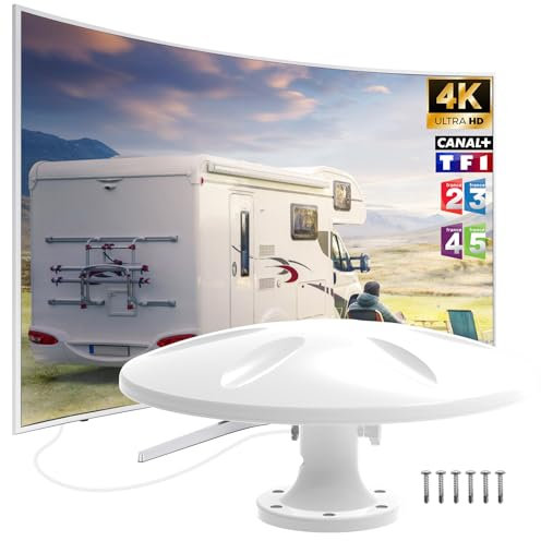 Antenne TV Intérieur TNT Puissante, Antenne TV Exterieure Puissante de Signal à Gain Élevé, Antennes TNT Exterieur, Antenne Omnidirectionnelle TNT pour Camping Car, Caravane, Fourgon, Camion