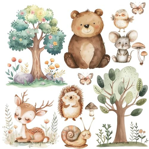 HUBDECO - Wandtattoo Kinderzimmer - Wanddeko - Selbstklebende Folie - Fototapete - Wandsticker - Selbstklebende Tapete - für Mädchen und Jungen - Waldtiere, Wald,Rehwild - 100x200cm