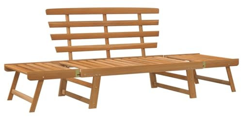 Tidyard 2-in-1 Gartenliege Sonnenliege Gartenbank Sitzbank Tagesbett Holzbank Relaxliege Gartenmöbel Parkbank Balkonbank Bank für Balkon Terrasse & Garten, 190 cm Massivholz Akazie