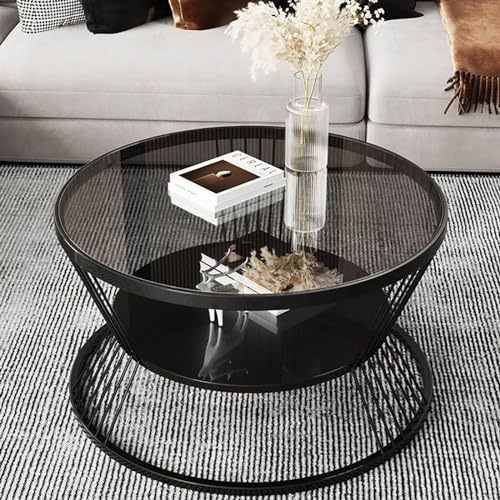 HaoJieHan Couchtisch, Wohnzimmermöbel Aus Glas, Runder Couchtisch, Wohnzimmertisch, Sofatisch, Für Wohnzimmer B,60x60x45cm