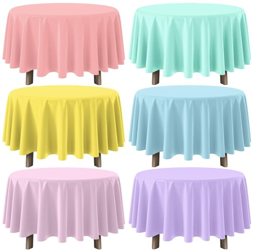 YIDAKO Runde Pastell-Tischdecken, Regenbogenfarben, Kunststoff-Tischdecke, Einweg-Tischdecken für Babyparty, Braut, Hochzeit, Ostern, Geburtstag und Eiscreme-Party-Dekoration, 213 cm, 6 Stück