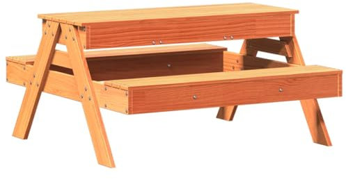 844655 Table de pique-nique avec bac à sable pour enfant en bois de pin ciré Marron