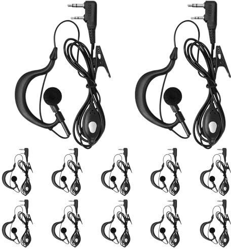 10 Pack Walkie Talkie Earpiece with Mic Ear Piece with Microphone Two Way Radio 2 Pin Ear Hook Single Wire Headset Compatible with Baofeng UV-5R BF-888S Arcshell Retevis H-777 RT21 RT22
