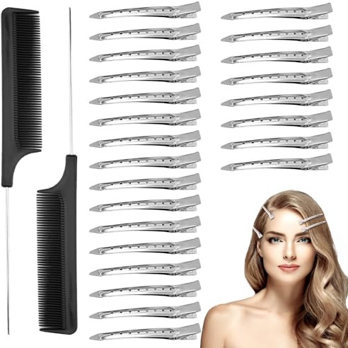 24PCS Pinces à Chignon Professionnelles En Métal De Haute Qualité 3,5 Pouces Bec Canard Clips Crochet Locks Cheveux Coiffure Avec Peigne Style Materiel Coiffure Professionnel
