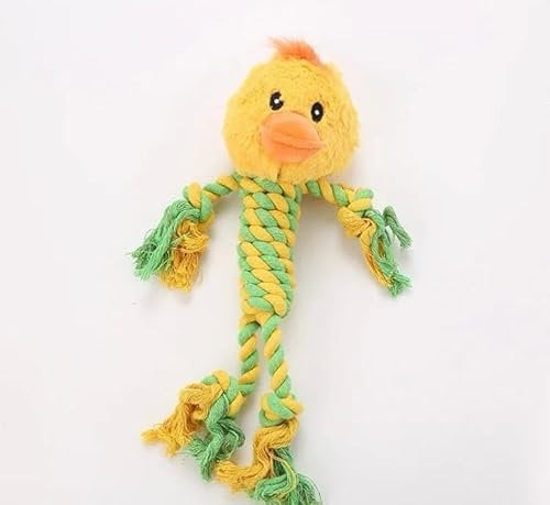 LAYZ Plush animal dog rope toy. Perfect for puppies and small to medium sized dogs. Fun for interactive play and training with built-in squeaker. Ideal for teething and dental hygiene. (Duck)