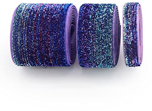 Blausky Schleifenband,Glitzer Gurtband,Glitterband,Stoffband,Bänder zum Basteln,Regenbogeband,Farbverlauf Glitzerband für Hochzeit Geburtstag Weihnachten Geschenkverpackung,Blau Lila,10mm x 10 Yards