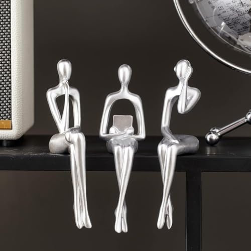 FJSPERM Silber Denker Statuen Home Decorations für Wohnzimmer, 3Pcs Regal Dekor Akzente, Moderne ästhetische abstrakte Kunst Skulpturen für Bücherregal Couchtisch TV Schrank Schreibtisch Dekor