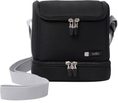 TOTTO - Bolsa Térmica Porta Alimentos 6 L, Modelo Batara, 20.5 x 22 x 14 cm, Bolsa Comida Trabajo, Bolsillo Auxiliar, Asa de Mano, Correa Ajustable, Fácil de Limpiar, Color Negro