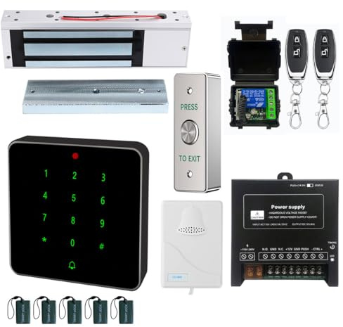 Electric Magnetic Lock Kit 1200lb Electromagnetic Lock Waterproof RFID Keypad with Press to Exit Button Doorbell Chime and Remote Control for Door Access System