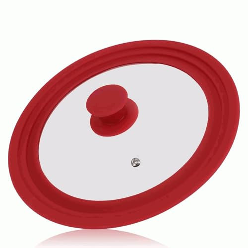CHEFZOCO Tapa Universal Ajustable para Sartenes y Ollas - Multiusos Con Válvula de Vapor, Cristal, Bordes Silicona, 16 a 20 cm