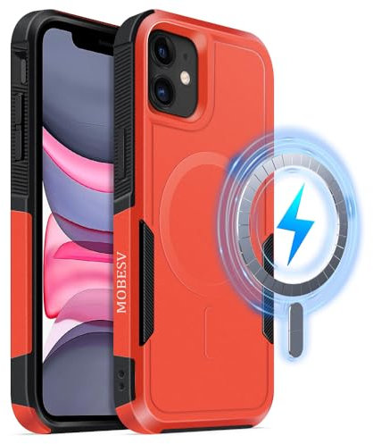 MOBESV Magnetisch Hülle für iPhone 11 6,1 Zoll, Handyhülle kompatibel mit MagSafe, Matte Stoßfeste Cover, Orange