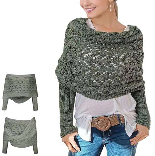 Yuepaikre 280cmMultifunktionaler Schal mit Ärmeln für Damen, Gestrickter Polyesterfaser Zopfmusterschal, Boho Pashmina Schal Damen, Warmgestrickt cape damen (Grün)