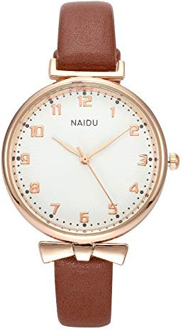 JSDDE Damenuhr Lederband Armbanduhr Analoge Quarzuhr Einfache lässige Armbanduhr Klassisch Elegant Kleid Uhr fur Damen Frauen (Braun)