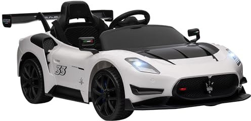 AIYAPLAY Maserati GT2 Licensed 12V Electric Car for Kids, Kids' Electric Ride on with Suspension System, Remote Control, USB, Music, Horn, Lights, Auxiliary Wheels, for Ages 3-5 Years, White