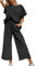 BUNSLOOM Damen 2 Teiliges Set Sweatsuit Kurzarm Oberteil Tunnelzug Hose Cropped Weites Bein Loungewear Set