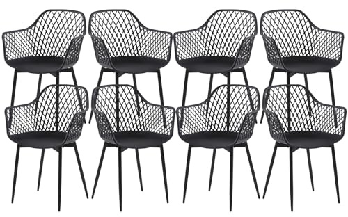 buybyroom Esszimmerstühle 8er Set, Esszimmerstuhl mit Armlehne Ergonomische Rückenlehne, 88x57x85cm, Schwarz