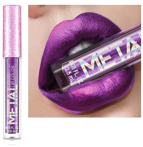 Glitter Lipstick, Purple Lipstick Metallic Shimmer Long Lasting Lip Gloss Lip Stain, Matte Waterproof Non-stick Cup Pink Glitter for Women