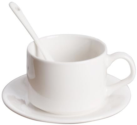 Set di Tazze E Piattini da caffè Bianco Puro, Tazza da Latte per La Colazione in Casa, Semplice Tazza da tè Pomeridiano per La Casa, Semplice Tazza da caffè per Ristoranti E Hotel