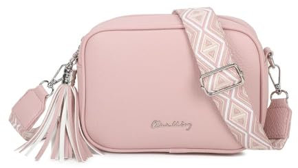 Bolso bandolera mujer pequeño de cuero PU con dos bandoleras bolso mensajero para cruzar polipiel regalo original para mujer (Rosa)