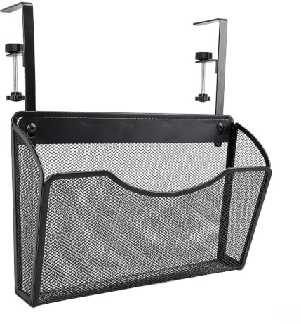 Plyisty Desk Side Storage Organizer, Adjustable Sturdy Space Saving Clamp on Carbon Steel Desk Organizer, Easy Installation for Home (Black)