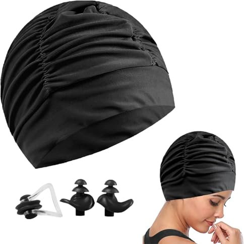 Cuffia Piscina Donna e Uomo,Cuffia PiscinaBambini CuffieNuoto,Cuffia da Nuoto per Capelli Lunghi,Unisex Adulto Cappello da Nuoto Uomo e Donna,CuffiaPiscina per Adulti con Capelli Lunghi (Nero)