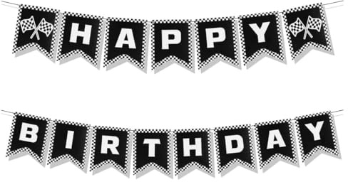 Geburtstagsparty Rennwagen Happy Birthday Banner, Kariertes Flaggenbanner Geburtstag Dekorationen Schwarz Weiß Karierte Flagge Banner Racing Thema Partyzubehör für Erwachsene Mottoparty