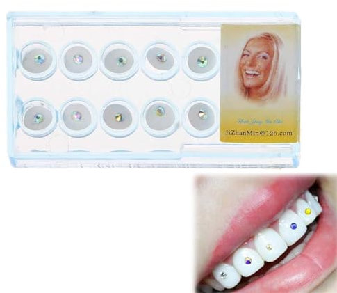 UYVPAER 10Pcs 2Mm Zahn Zahn Kristall Ornamente Zähne Schmuck Dekoration Nagel Schmuck(Farbe)