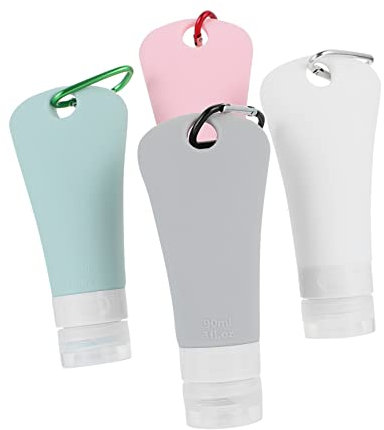 MOKKHNB Silicone Travel Bottles 8pcs Set Hanging Hooks, Leakproof Empty Refillable Lotion and Shower Gel Storage Bottles for Travel, 90ml Portable Colorful Toiletry Dispensers