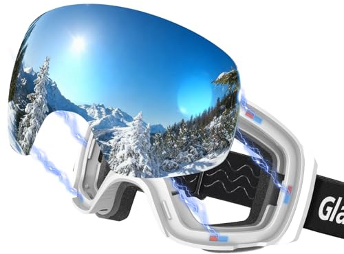 GlaRid Frameless OTG Ski Goggles for Men Women Youth, Anti-Fog | Interchangeable lens snowboard goggles. 100% UV protection. Fits over glasses. Ideal for skiing & sports.