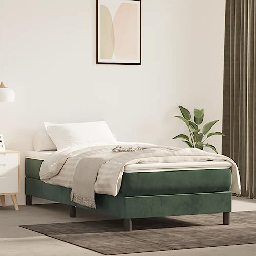 Teenpull Boxspringbett mit Matratze, Dunkelgrünes Samt Bettgestell 90x190 cm, gepolstert, Stabiler Rahmen, Schlafzimmer Möbel Set, ideal für Erwachsene und Jugendliche, erholsamer Schlaf