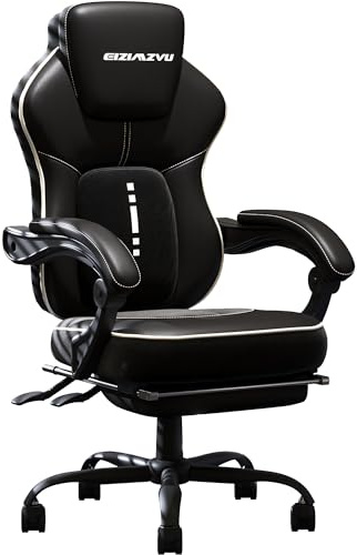 Sedia da Gaming con Poggiapiedi e Poggiatesta, Sedia Ergonomica da Ufficio per Adulti, Sedia da Gaming Grande con Supporto Lombare, Sedia Girevole in PU per Gaming Setup e Home Office (Nero e bianco)