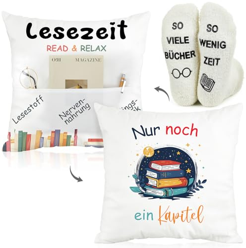 Namalu Geschenke für Leseratten Kissenbezug Socken, Weiß Dickere, Lesen | 1 Paar Kissenbezug und Socken, Für Buchliebhaber, Mit Spruch, Für Geburtstag, Für Büro, Für Sofa Dekoration