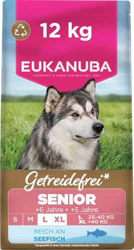 Eukanuba, alimento para Edad Avanzada sin Cereales con Pescado para Razas Grandes - Alimento seco Premium para Perros Senior, 12 kg