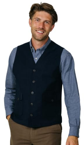 Dobell Mens Navy Moleskin Waistcoat Regular Fit 100% Cotton