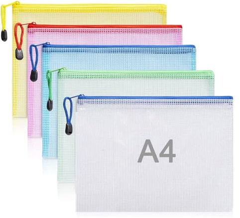 12 Stück Dokumententasche mit Reißverschluss, dokumentenmappe A4, 33×23cm | Reißverschlusstasche Wasserdichte Mesh Kunststoff Dokumententaschen für Dokumente, Dokumententaschen für Büro, Schule, Reisen